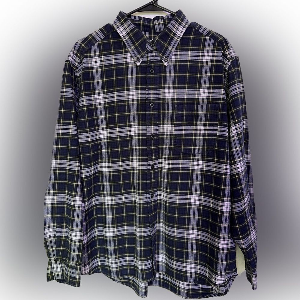Eddie Bauer Plaid Flannel Button Down Shirt Men Large L Classic Fit Chest Pocket